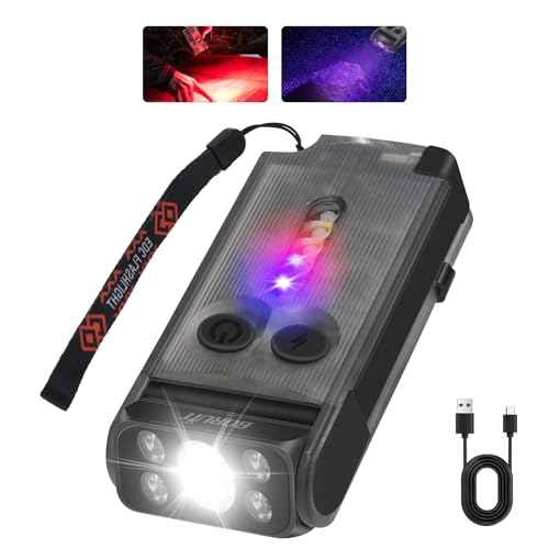 BORUIT V30 Rechargeable EDC Flashlight with 365nm Blacklight UV/Red Flashlight,Bright Keychain Lights with Clip and Magnet, 180¡Æ Rotatable Pocket Flashlight for Everyday Carry and Emergencies