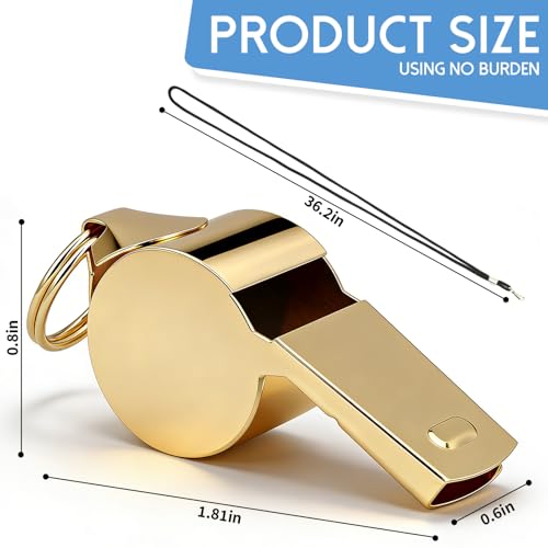 Stainless Steel Whistles 2 Pack with Lanyard - Gold