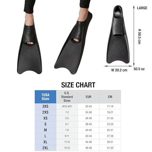 TUSA Sport Full Foot Rubber Snorkeling Fins - Black, Medium