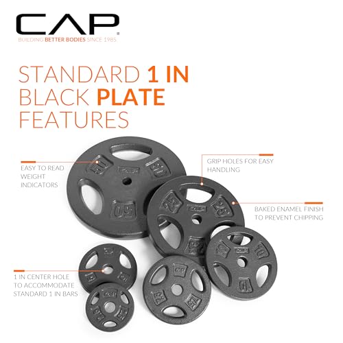 CAP Standard 25 lb Cast Iron Weight Plate Pack - Black, 1-Inch Grip