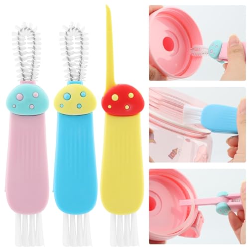 3-in-1 Multifunctional Cup Lid Cleaning Brush Set - 3 Piece Mushroom Design