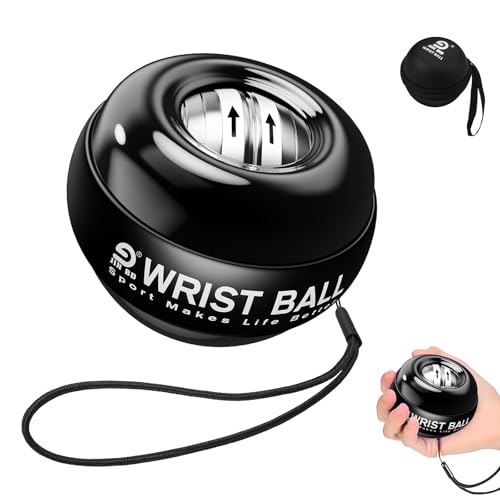 Gyro Ball Wrist Trainer - Auto-Start Gyroscopic Forearm Exerciser - Pure Black No Light