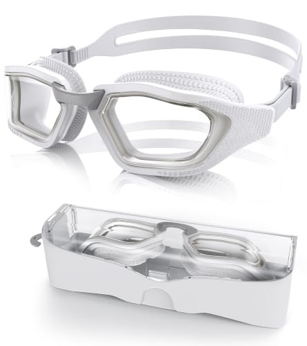 Adult Anti-Fog Swim Goggles - White Frame with Silver Electroplated Lens
