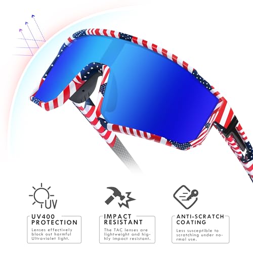 Kids Polarized Baseball Sunglasses with UV400 Protection - Flag Frame Blue Lenses