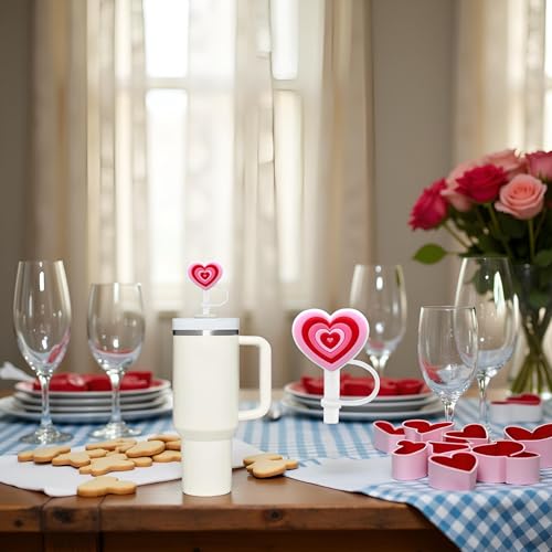 Heart Straw Cover for 10mm Tumbler Straws - Pink Silicone Dust-Proof Topper