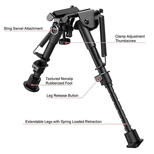 Adjustable 6-9 Inch Rifle Bipod with Quick Release Adapter - Lightweight & Stable for Hunting