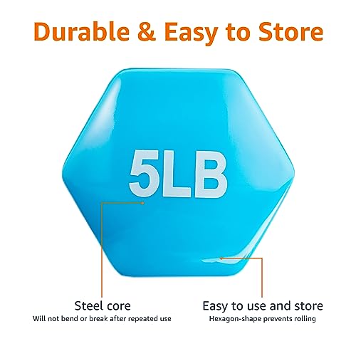 5 lb Vinyl Coated Dumbbell Weights - Durable & Non-Slip Grip