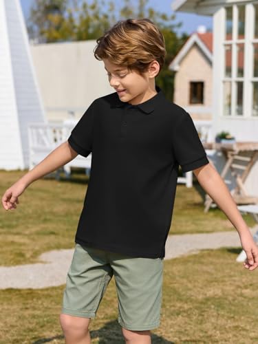 Boys Short Sleeve Pique Polo Shirt - School Uniform Black 7-8 Years