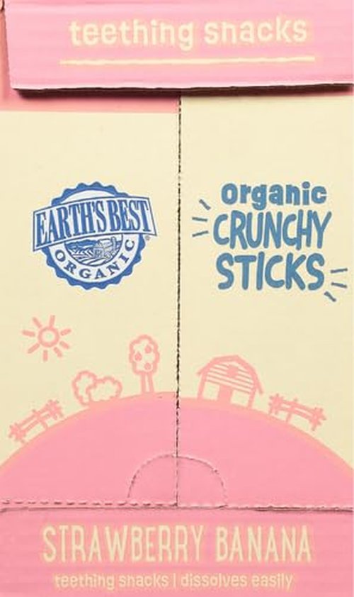 Earth's Best Organic Baby Food - Dissolvable Teething Snacks for Babies 6+ Months | Strawberry Banana Crunchy Sticks, 0.56 oz (Pack of 5)