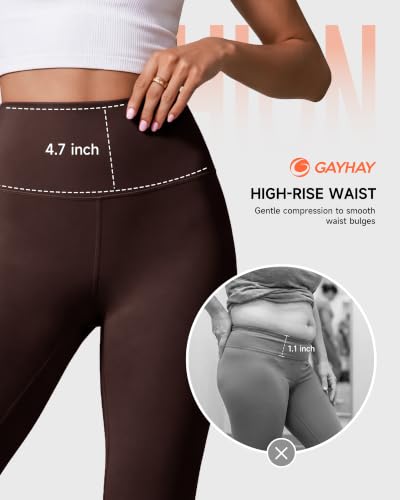High Waisted Leggings with Pockets for Women - 26 Inch Brown