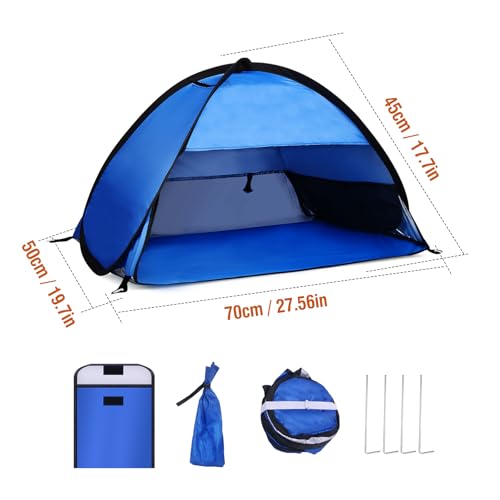YZBEIMDAI Blue Breathable Pop-Up Beach Sun Shelter 27.5in - Instant Shade Tent with Phone Stand