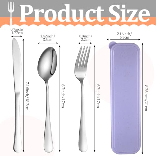 Stainless Steel Travel Silverware Set with Case - Purple