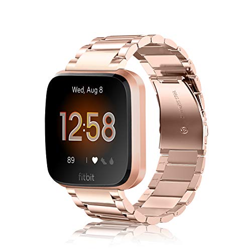FINTIE Rose Gold Metal Watch Band Compatible with Fitbit Versa 2, Versa 1 & Lite Edition
