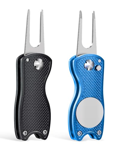 GreenHaven Blue & Black 2-6 Pack Foldable Golf Divot Repair Tool with Magnetic Ball Marker