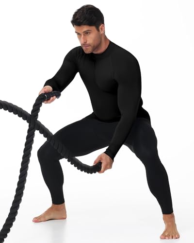 Runhit Men's Compression Shirts Small Long Sleeve Mock Turtleneck Black Workout Base Layer