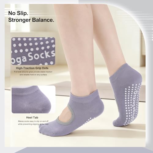 Women's Anti-Skid Yoga Socks - Non-Slip Pilates Socks - Light Gray, Pink, Purple, Blue, Black