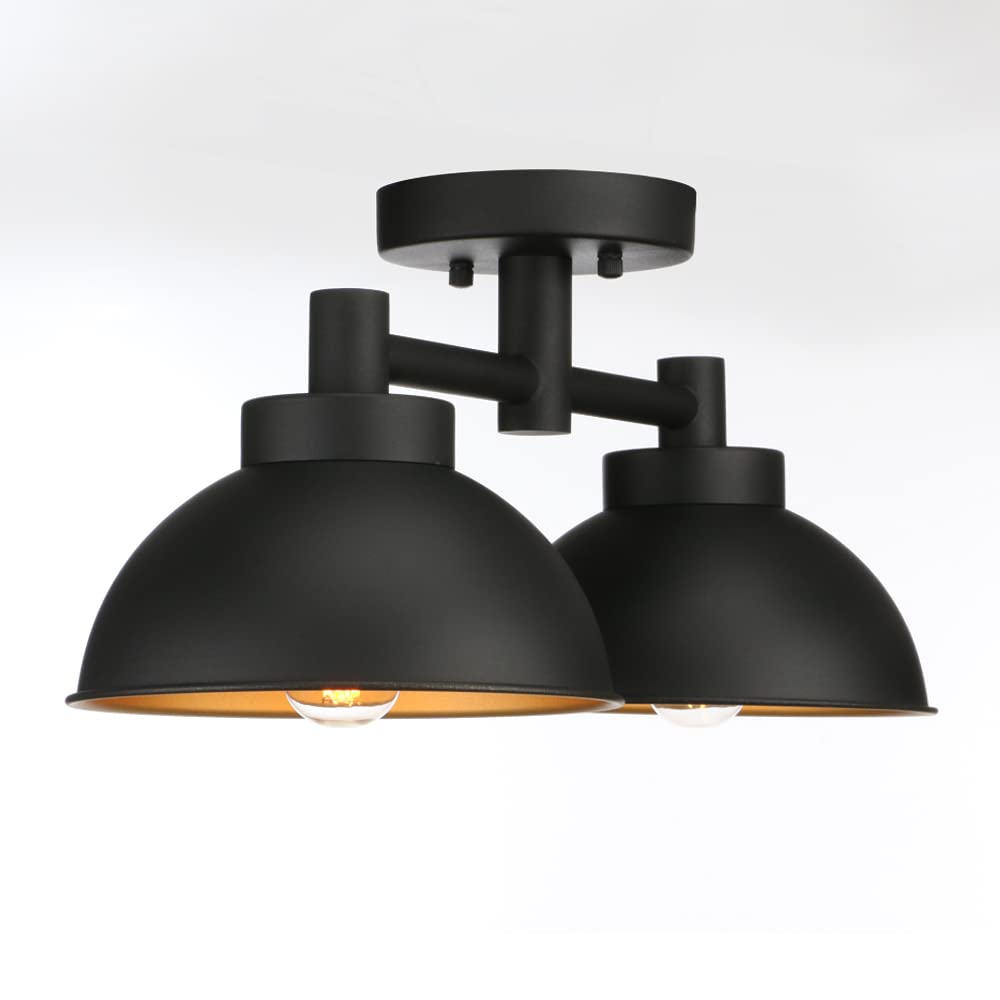 Pathson 2 Lights Ceiling Light Fixtures, Semi-Flush Mounted Vintage Ceiling Lighting Lamp with Metal Shade for Living Room Hallway Loft Kitchen Bathroom Close to Ceiling
