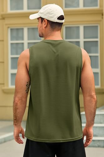 Men's Casual Waffle Knit Tank Top - Army Green, Large