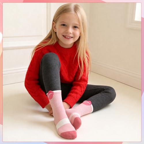 Kids Girls Crew Athletic Socks - 5 Pairs, Pink & White, Ages 9-12