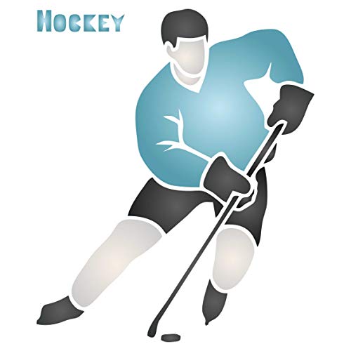 Hockey Stencil, 4.5 x 5.5 inch - Athlete Ice Hockey Player Stick Puck Word Quote