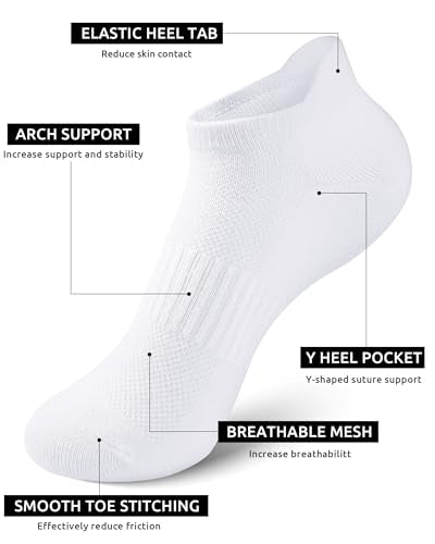 Kids Athletic Ankle Socks - Soft Cotton, Low Cut, 10-12 Years, White