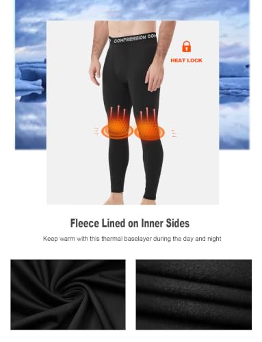 Dalavch 4 Pack Men's Thermal Compression Pants Fleece Lined Leggings Large Black Heather Gray Blue