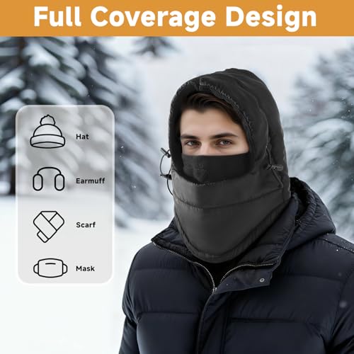 Windproof Balaclava Ski Mask - Adjustable Cold Weather Face Cover - Black