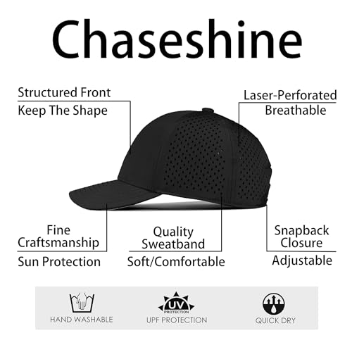 Chaseshine Performance Snapback Hat for Men & Women, 6-Panel Baseball Cap, One Size, Black