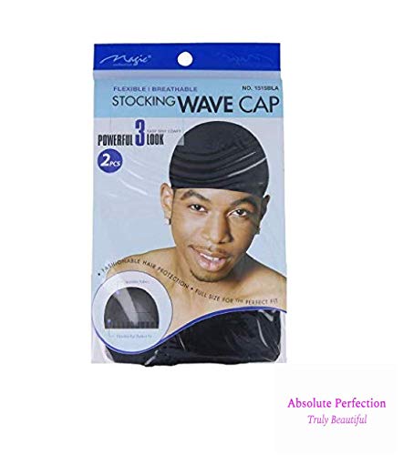 Wave Cap Stocking Wig Liner - Black, 2 Pack