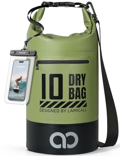 Waterproof Dry Bag Backpack with Phone Pouch - Olive Green 10L