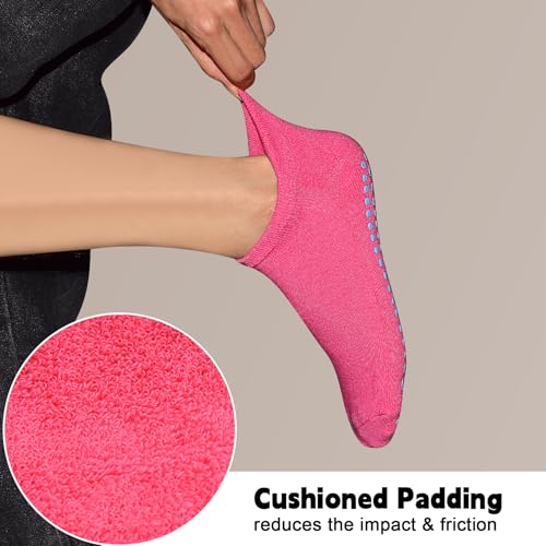 Non-Slip Gripper Socks for Women - 4 Pairs, Size 5-12 - Black, Gray, Pink, Purple
