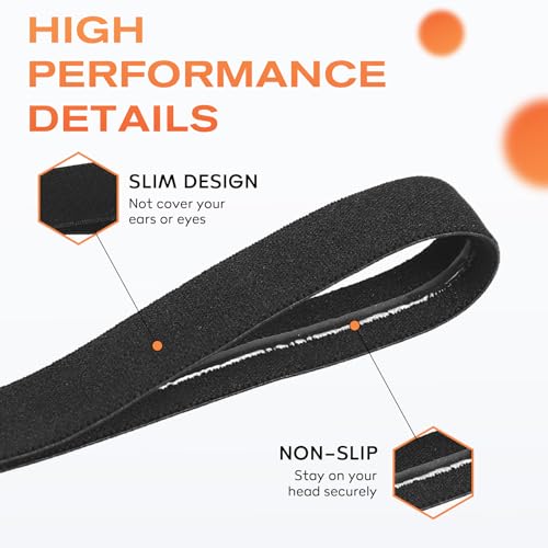 Thin Sports Headbands - 5 Pack Elastic No-Slip Hair Bands - Black