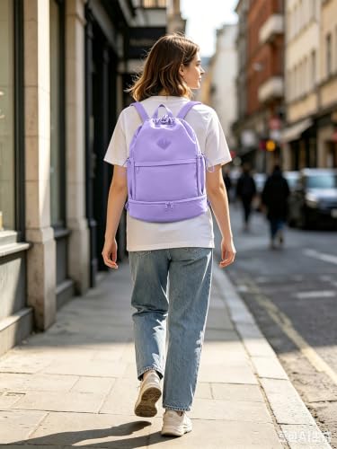 RHDZO Purple Drawstring Gym Backpack with Shoe & Wet Pocket, Large Capacity