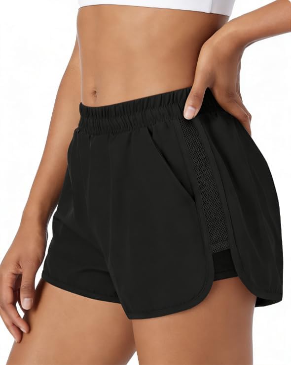 Skiennix Women's 2-in-1 Running Shorts - Quick Dry Athletic Shorts with Pockets for Gym & Hiking