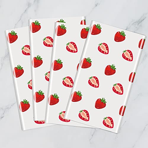 Strawberry Party Tablecloths - 4 Pack Plastic Birthday Covers 86 x 51 Inch