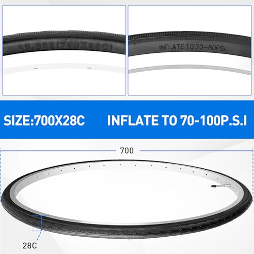Midcos 700x28c Road Bike Tires with Inner Tubes & Levers, Foldable, Puncture Proof