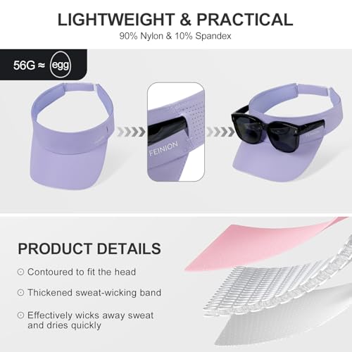 Feinion Women’s Stretch Visor Hat with Sunglass Slot – Purple