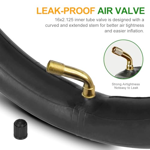 16 Inch Bicycle Inner Tube with Bent Valve Stem - Heavy Duty, Puncture-Resistant, Compatible with 16x1.75-2.125 Bikes & E-Bikes