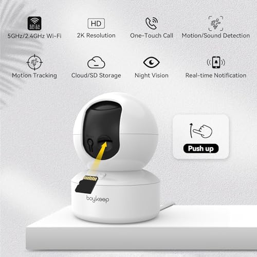 BoyKeep Indoor Camera 2K, 5G/2.4GHz Pet Camera with Phone App,Cameras for Home Security, Motion Tracking, Color Night Vision, 2-Way Audio, WiFi 12-Second Cloud Storage