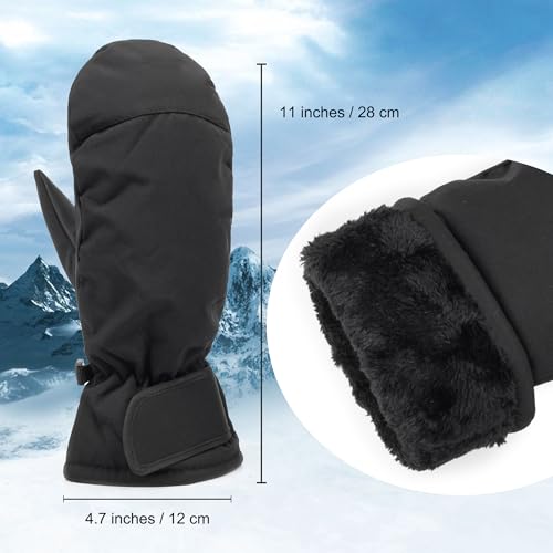 Water-Repellent Thermal Winter Ski Gloves for Men & Women - Black, 11x4.7in