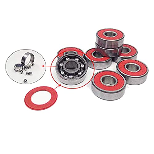 ABEC-9 608 RS Skateboard Bearings Set - 8 Pieces Red & Silver