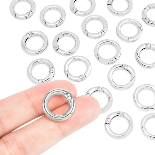 16 Pack 3/8" Spring O-Ring Clips - Metal Round Carabiner for Keychains