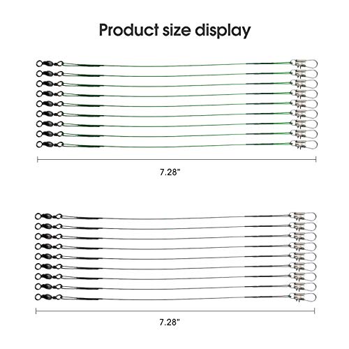 Stainless Steel Fishing Wire Leaders with Swivels - 6in 31LB 20pcs