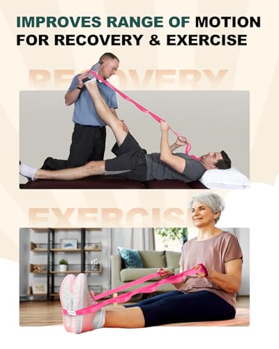 Non-Elastic Stretching Strap with Loops for Physical Therapy - Pink 75"x1"