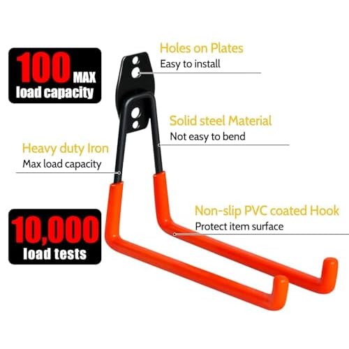 WMK 7.3'' Garage Hooks Heavy Duty Wall Hook, 6 Pack Garage Storage Hook, Wall Mount Utility Garage Hooks for Hanging Tools Bike Ladder (Orange)