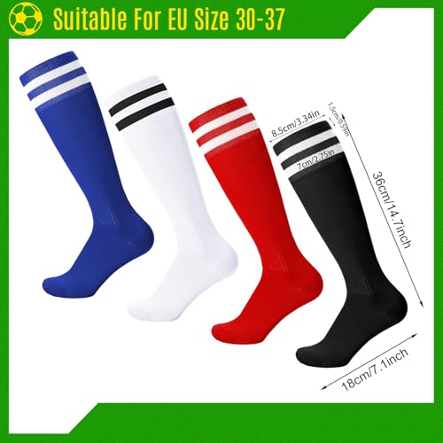 Kids Football Socks - 4 Pairs in Black, White, Blue, Red