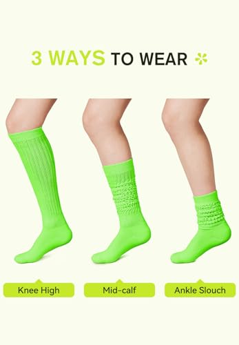 Neon Slouch Socks for Women - 80s 90s Style Knee High Scrunch Socks - Green