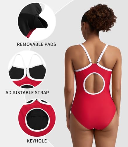BeautyIn Women's One Piece Swimsuit Guard Bathing Suit Red Flyer Back Large