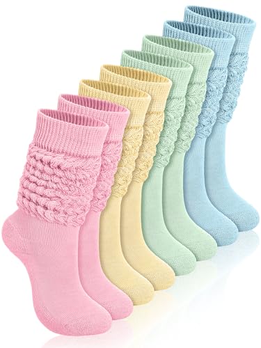 Janmercy 4 Pairs Women's Slouch Socks with Scrunch - Medium Pastel Boot Socks