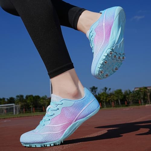 WESHIRUN Track & Field Spikes Shoes Men Women Kids Racing & Jumping Sneakers - Pink, Size 8 Women / 6.5 Men